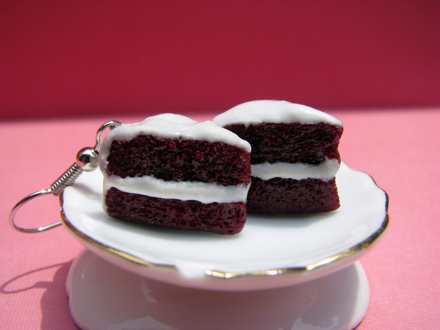 Fluffy Red Velvet Cake with Cream Cheese Frosting Polymer Clay Earrings