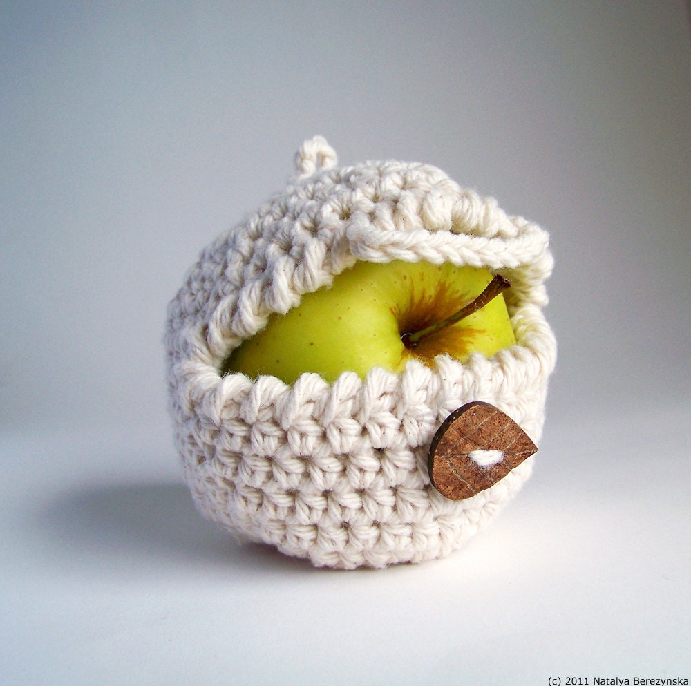 White Apple Cozy, Ninja Fruit Jacket Sleeve, Cream Cotton Teacher School College Student Office Cubicle Dorm Boss Farm Cottage Lunch