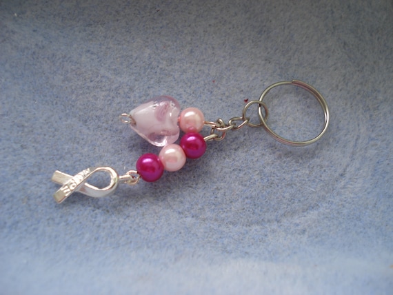 Pink beaded Keyring with Breast Cancer Ribbon of Hope
