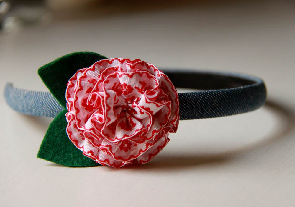 Melissa - Ruffled flower with denim wrapped hairband