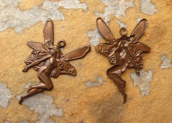 2 Trinity Vintage Patina Small Fairy Drop East and West Pairs - Trinity Brass Co