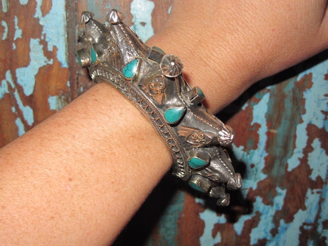 vintage tribal silver and turquoise cuff
