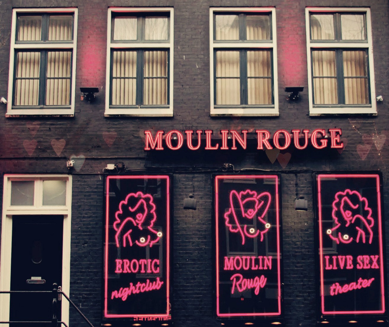 Mature Print - 8x10 Adult Photography - Moulin Rouge, Red Light District - Burlesque Amsterdam, Women, Nude - Hearts, Hot Pink, Sensual