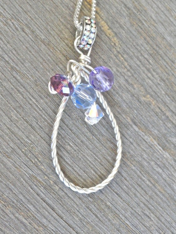 Twisted Purple Violet Blue Pendant Wire Wrapped With Swarovski Crystal