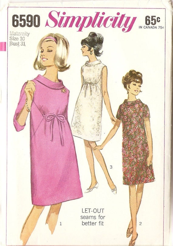 Vintage Misses Maternity Dress with "Let-Out seams" Simplicity Pattern 6590 Complete 1966 size 10, Stylish