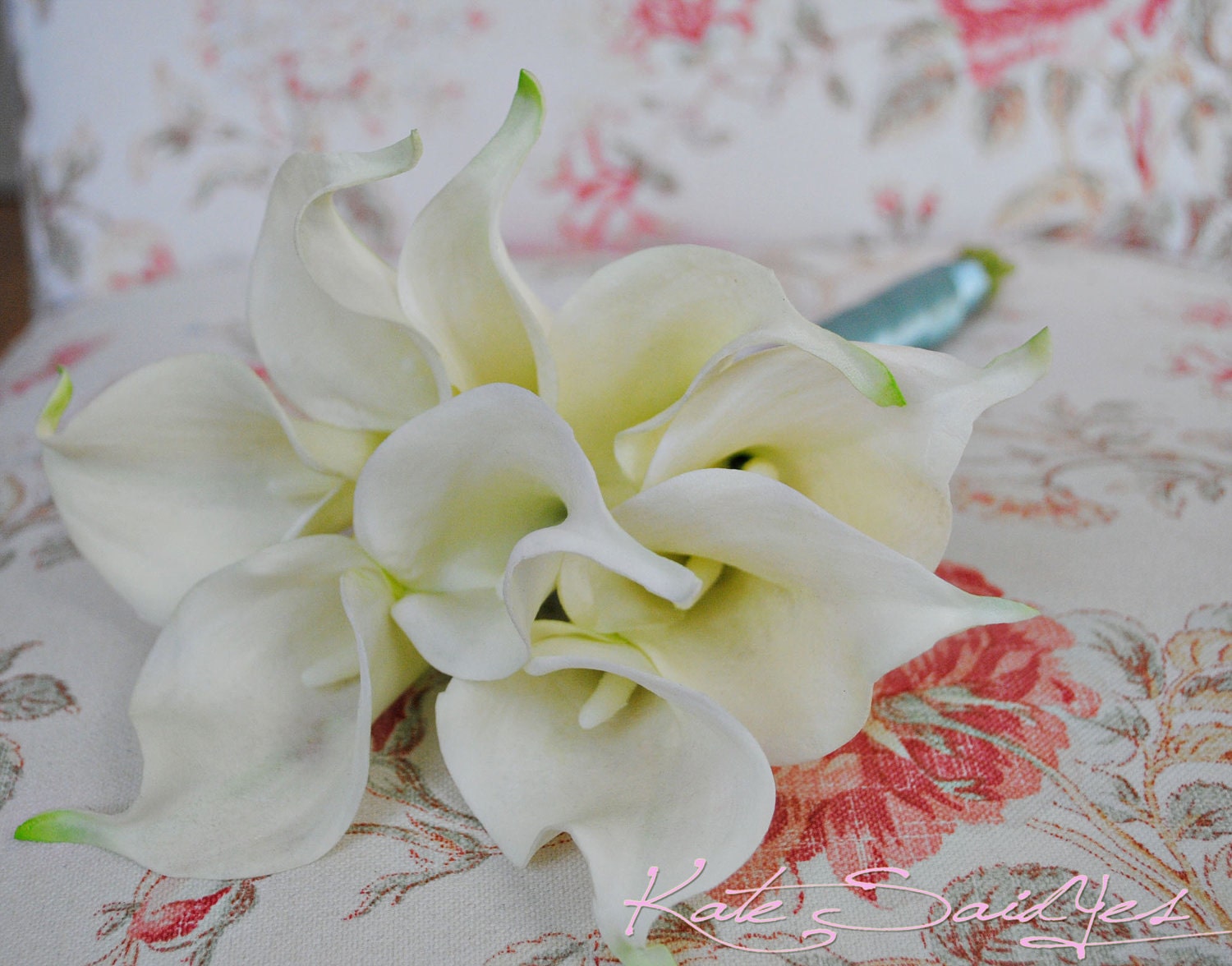 Tiffany Blue and Cream Calla Lily Real Touch Wedding Bouquet