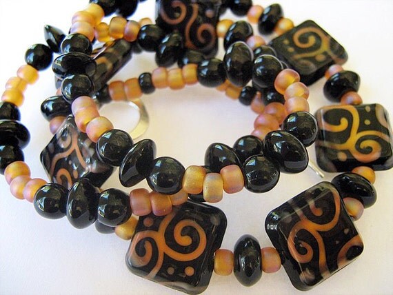 Scrolled Lampwork Bead Necklace Tribal Beaded Jewelry SS