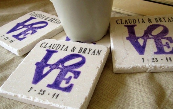 Personalized Purple Love Statue  Coasters, Set of 4