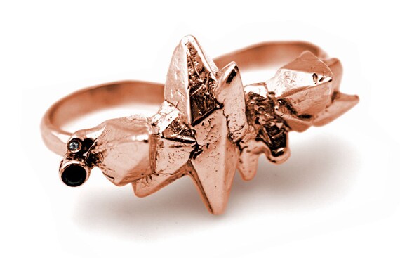 Double Sharktooth Calcite Ring with Gemstones