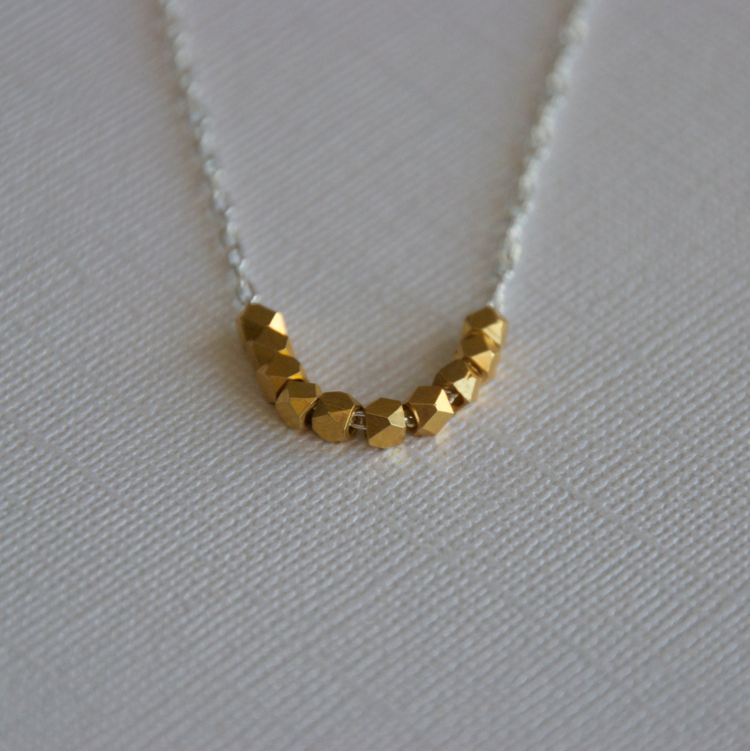 Silver Chain Necklace w/ Gold Plated Geometric Faceted Beads (20")