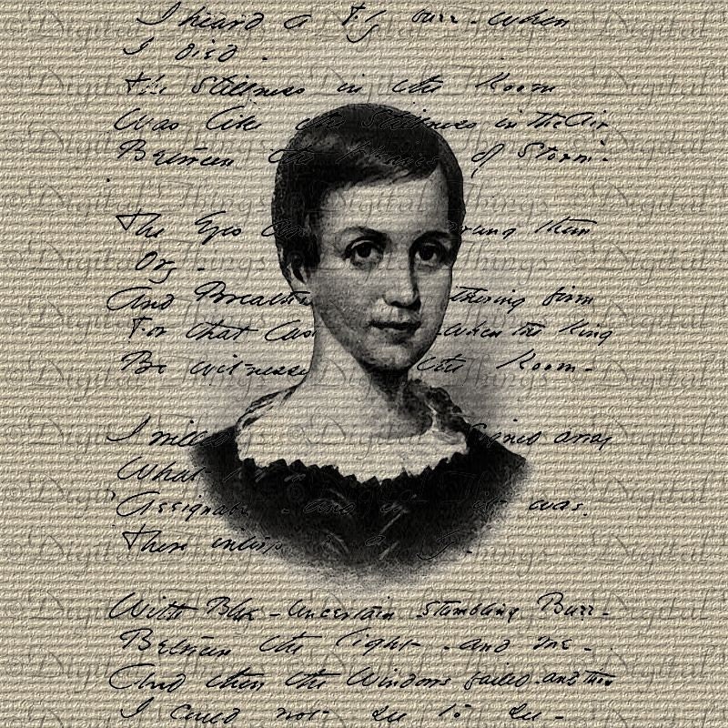 Emily Dickinson Portrait Poetry Script Typography Digital Image Download Iron on Transfer to Totes Pillows DT177