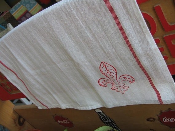 Red Stripe Fleur de Lis Towel