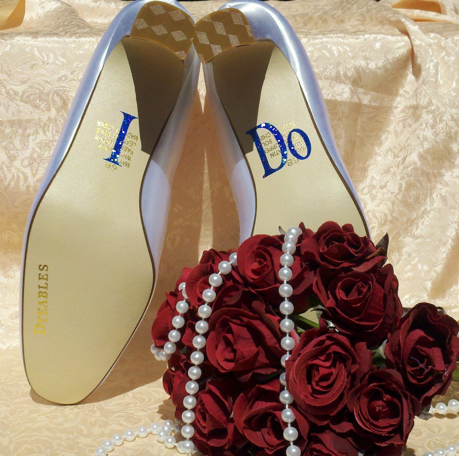 I especially love the I do bling underneath the blue wedding shoes and