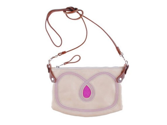 Cha-Ching bag in cream leather with detailing in dirty pink and magenta