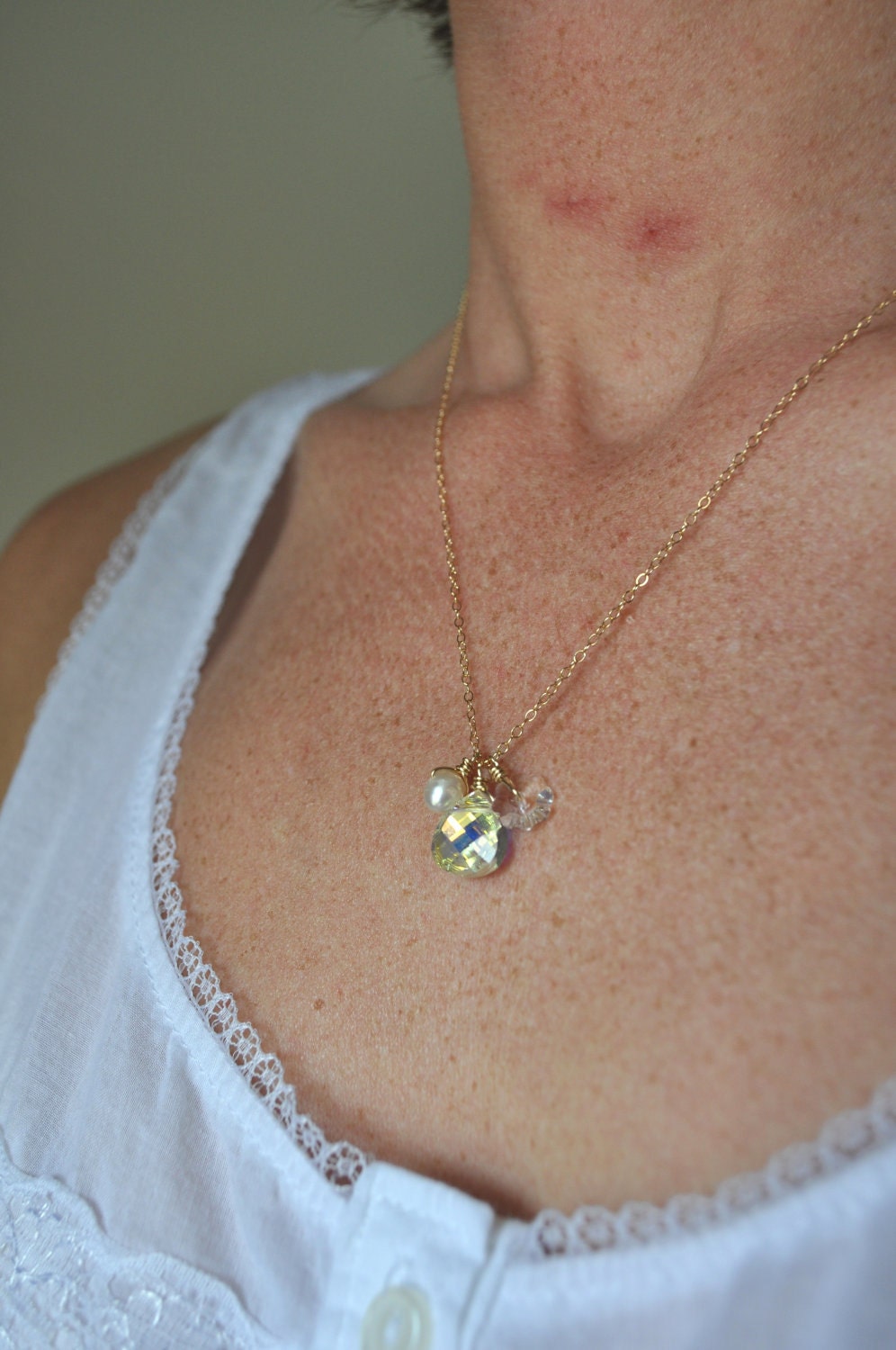 Bouquet Necklace  - swarovski crystal & pearl cluster gold filled necklace - simple bridal or everyday jewelry - adencreations