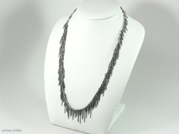 Oxidized Sterling, Simple Fringe Necklace, Sterling Silver, AC7781