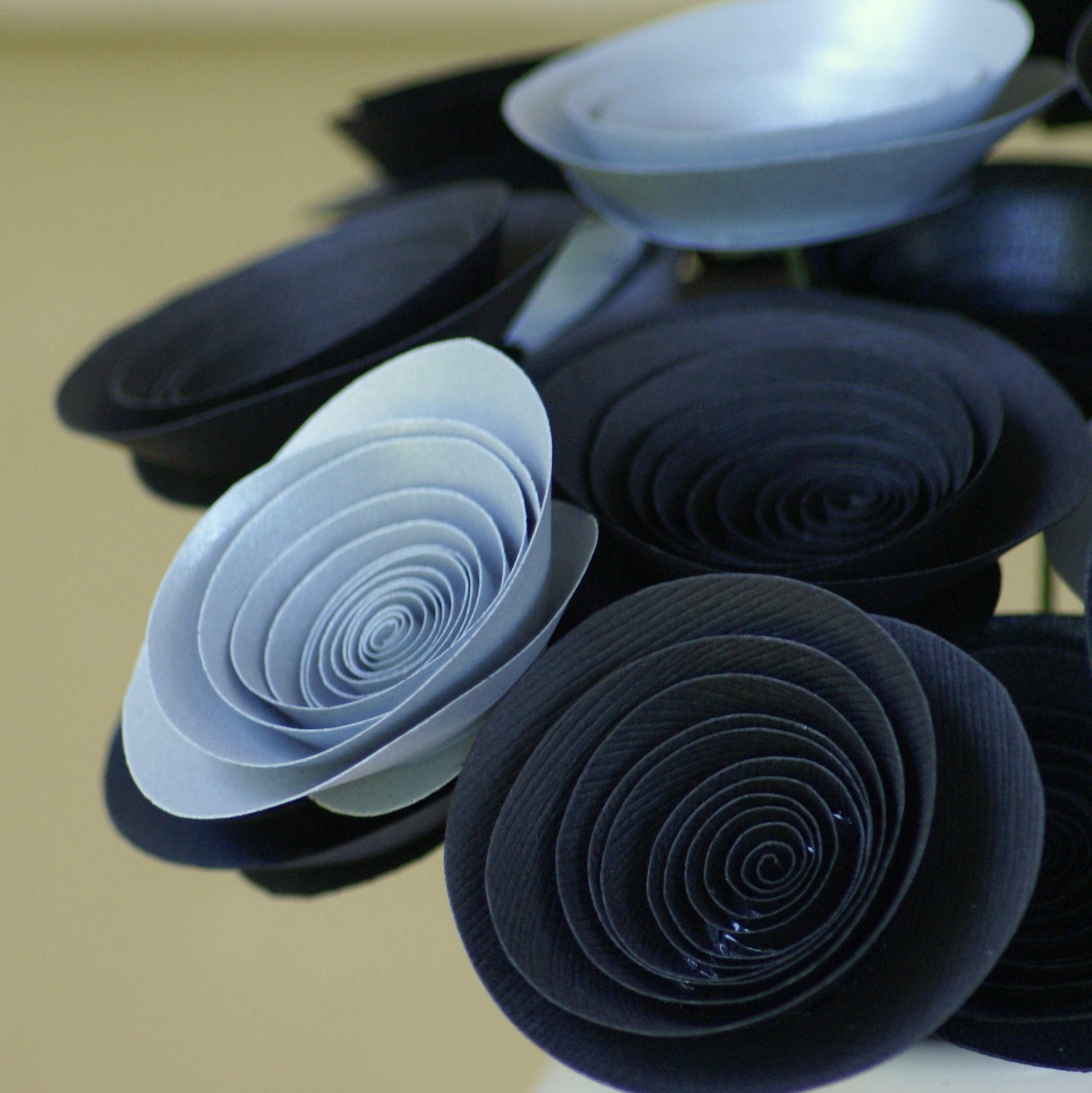 Black and Silver Paper Flowers, Halloween Decor, Gothic Wedding