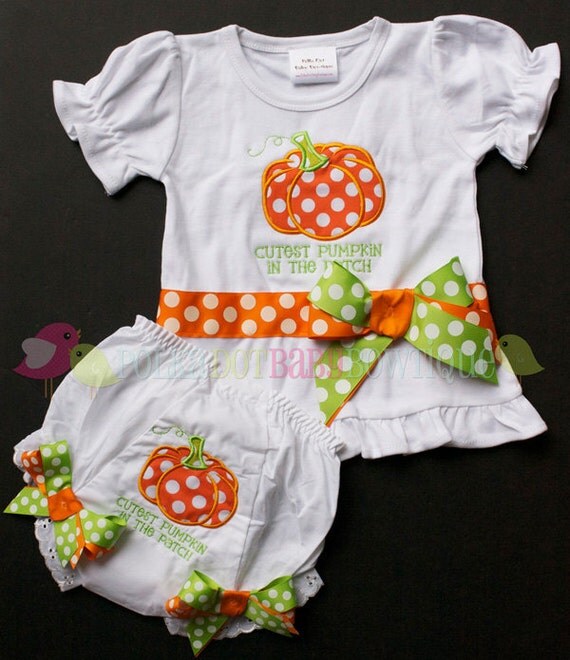 Cutest Pumpkin In The Patch Halloween Ruffle Tee or Onesie & Diaper Cover Set-halloween, personalized, diaper, cover, set, personalized, applique, gift, bloomers