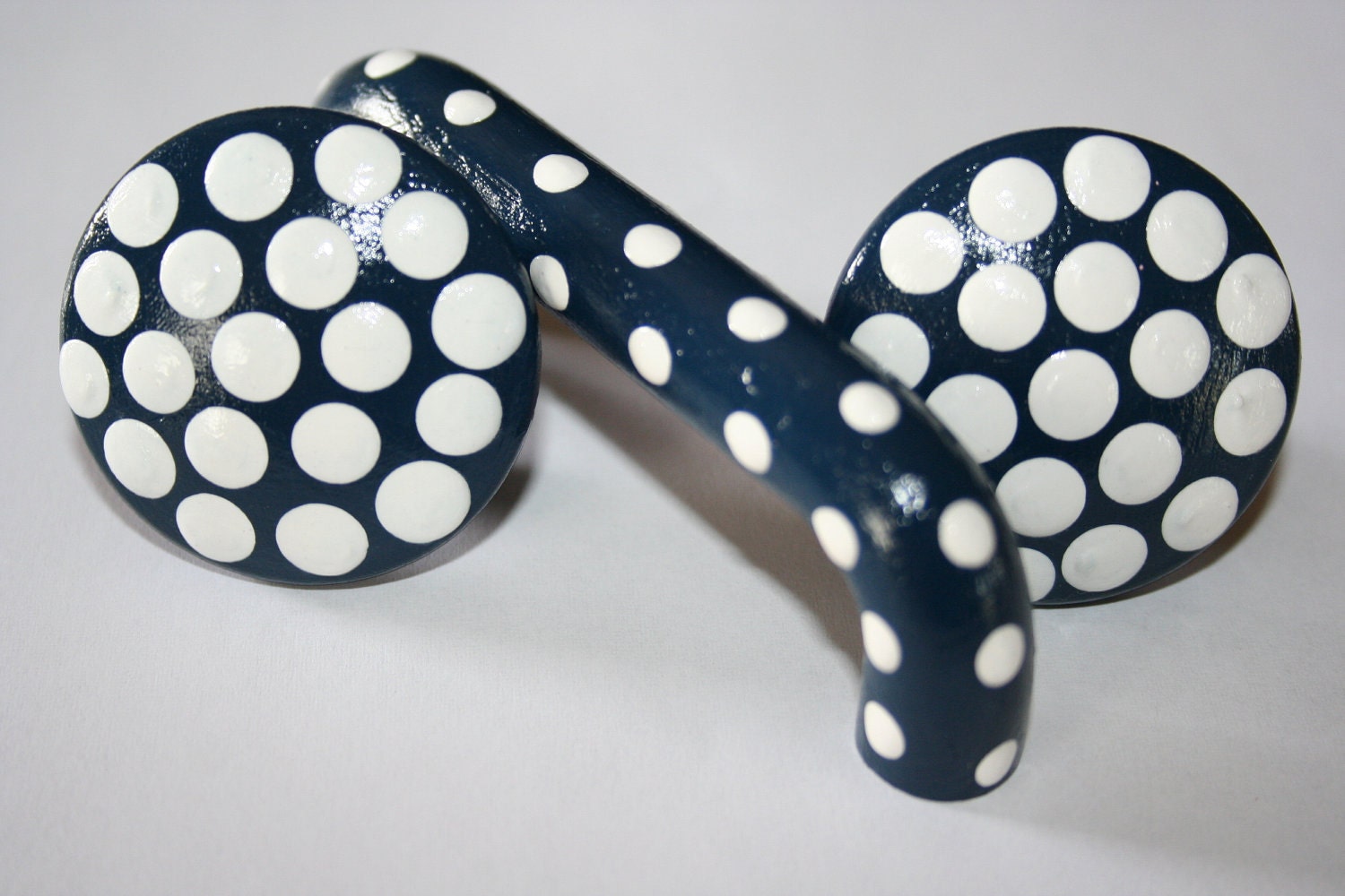 3" Navy Blue with White Polka Dot  Pull Handle-Matching Knobs and Nail Covers Available