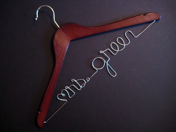 Last Name Hanger for Wedding Dress MAHOGANY wood SILVER wire name