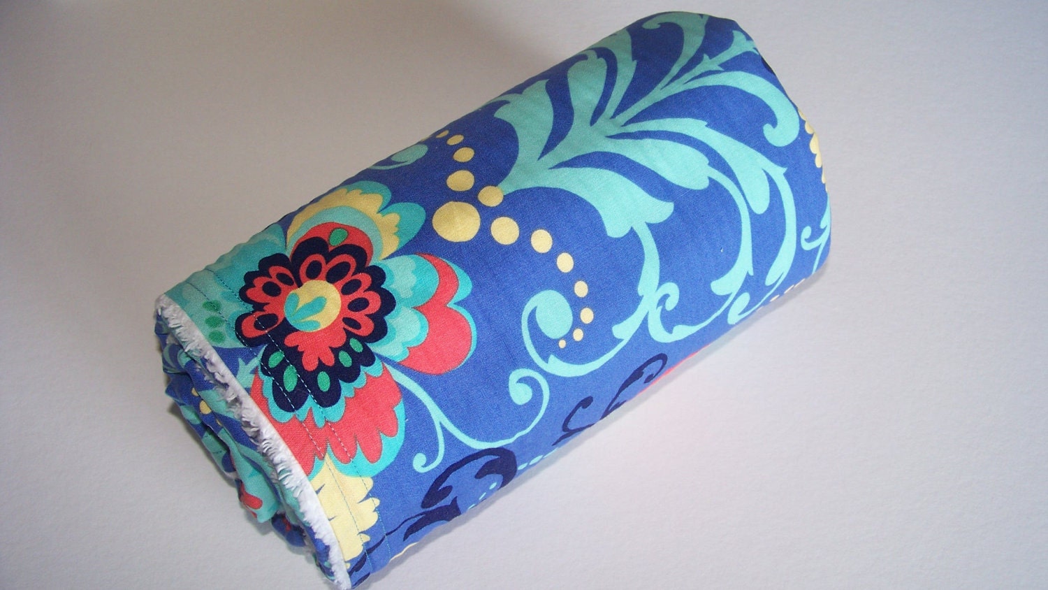 Chenille Baby Blanket , 32 x 35 Amy Butler Love Paradise Design in Periwinkle Blue with Floral Motif