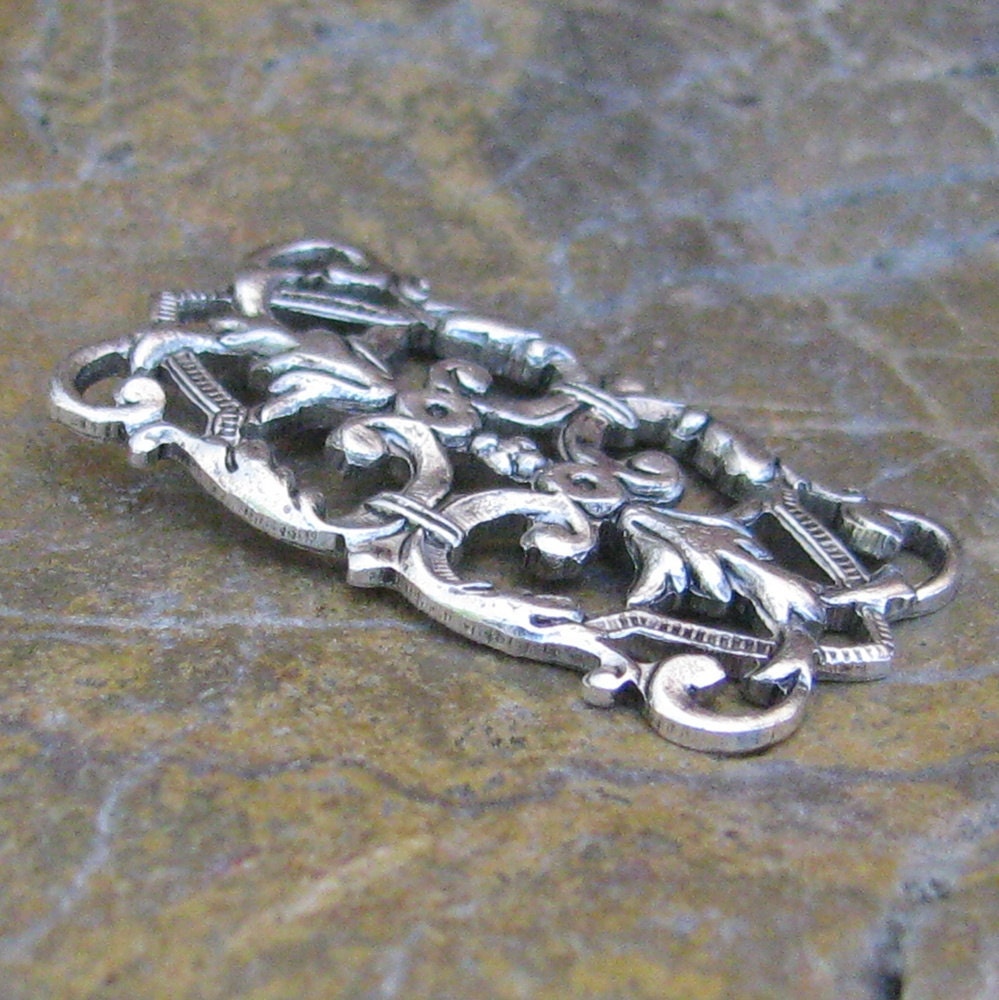 6 Antique Silver (Brass) Rectangle Filigree Jewelry Findings 343