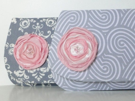 Free shipping, clutch bridesmaids purse gray white mix and match