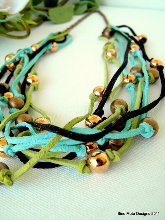 Suede Multi-strand Necklace with Copper