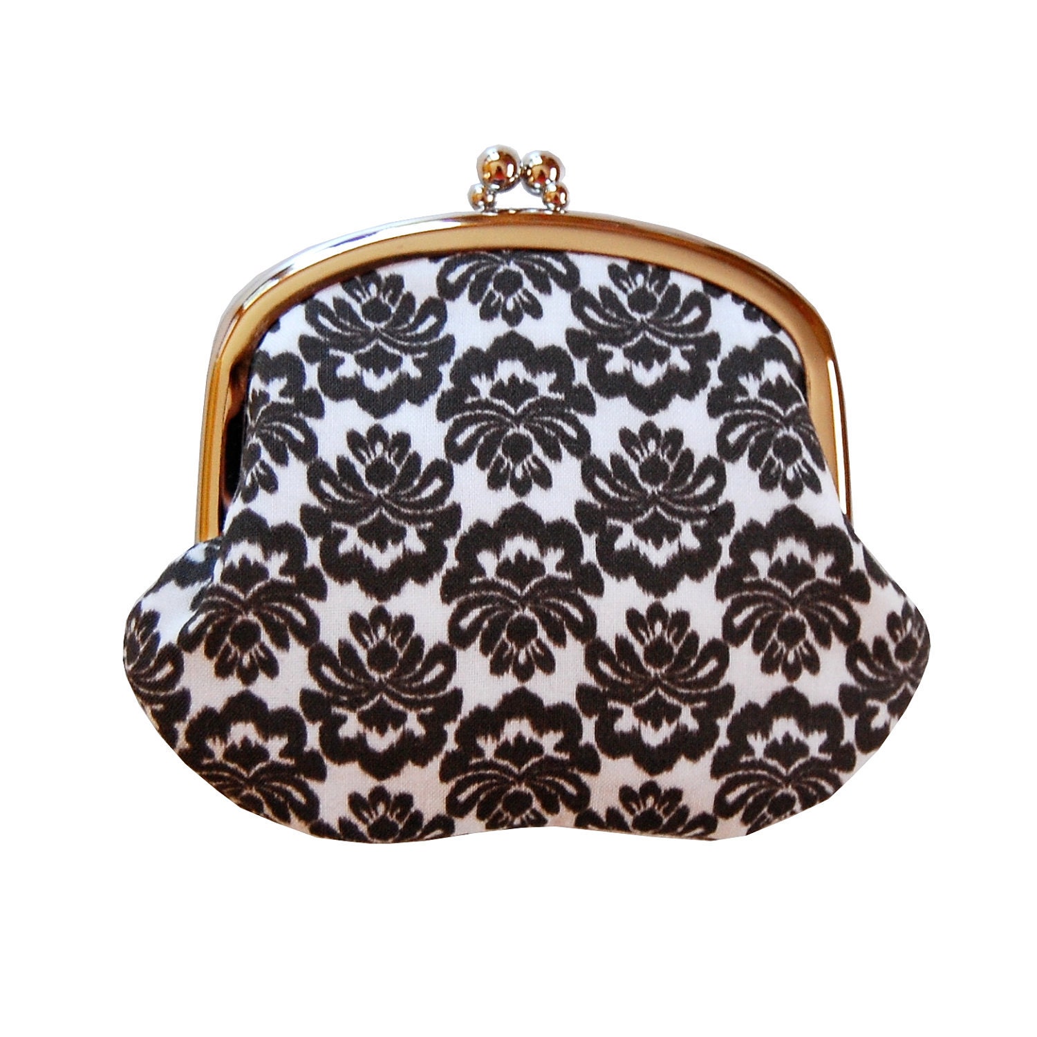 Coin purse with ikat damask in chocolate brown