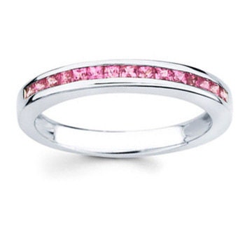 14kt White Gold and Natural Pink Sapphire Wedding Band Channel Set