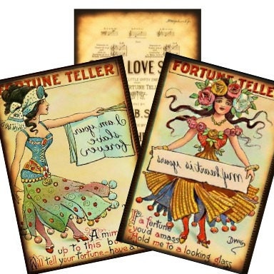 Vintage Gypsy Fortune Teller 2x3 Collage - witch hang tags greeting cards postcard ATC ACEO - U Print 300dpi jpg