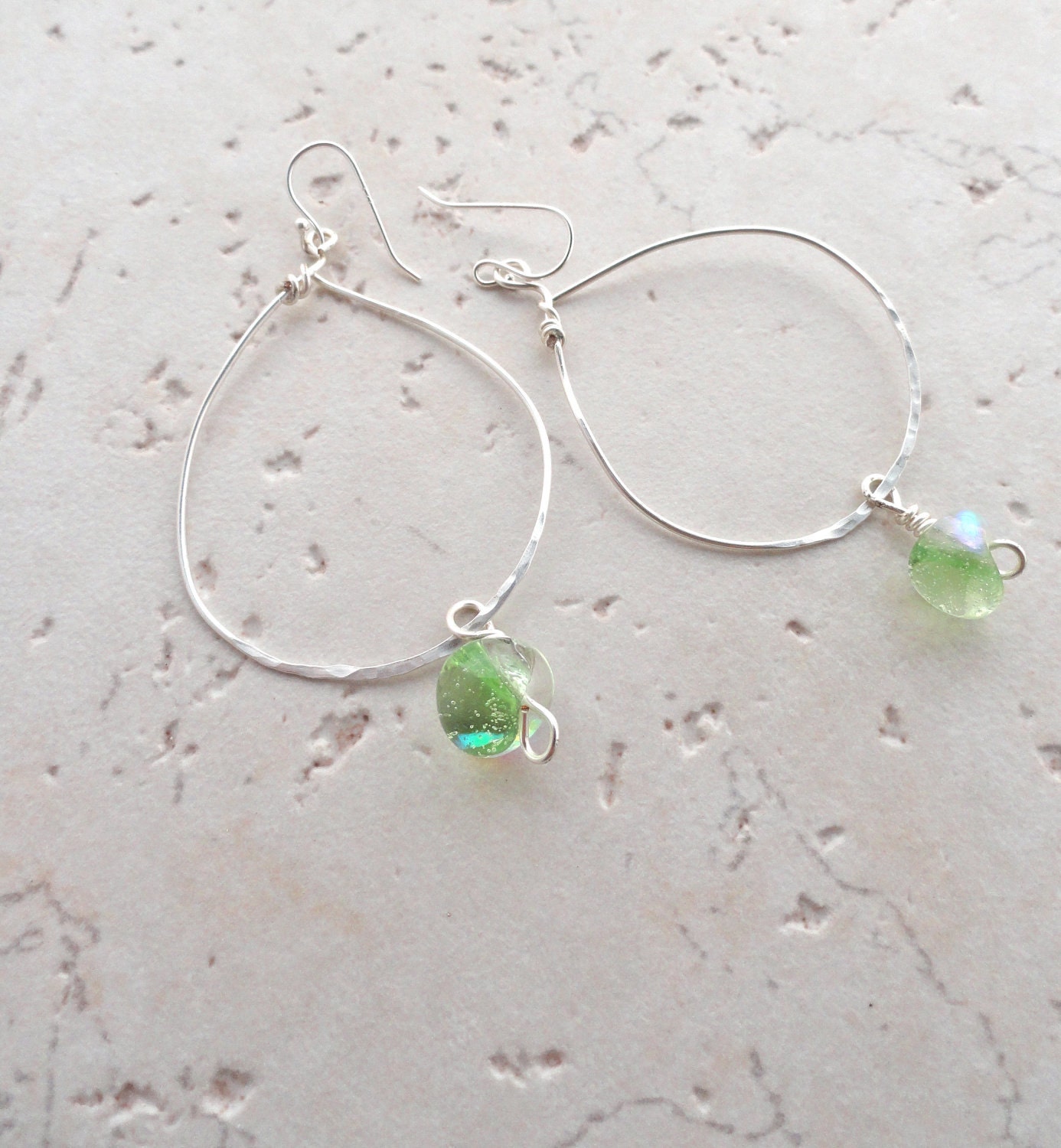 Lime Green Czech Crystal Loopy Hoops