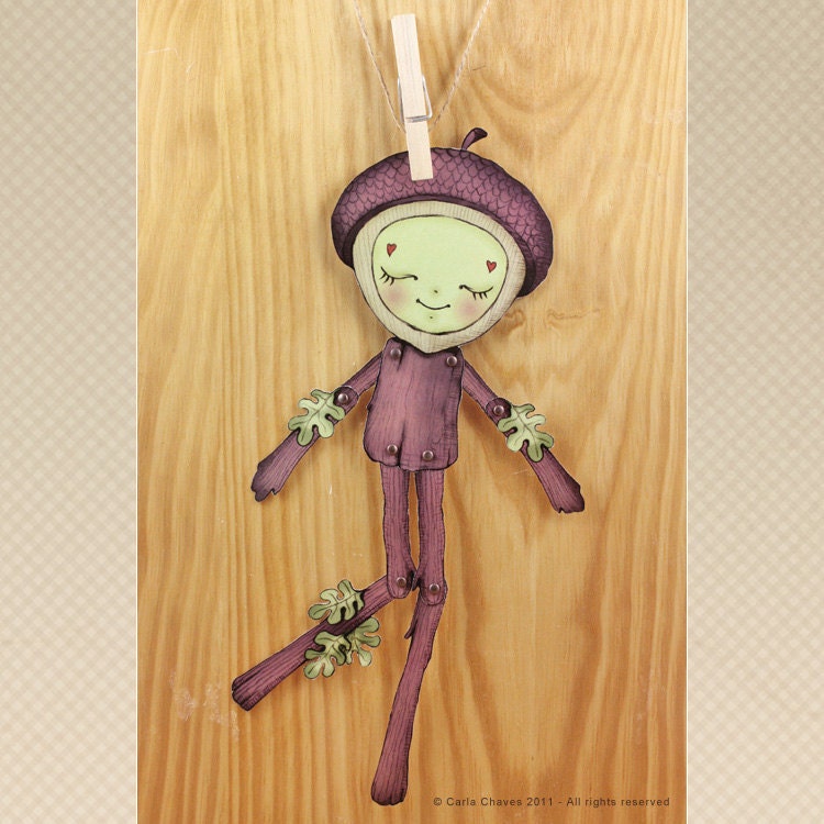 A is for Acorn jointed paper doll