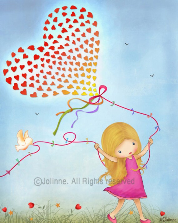 Girls room decor nursery art print,  Nature inspired children decor print , open edition , colorful, love, girl boy children spring
