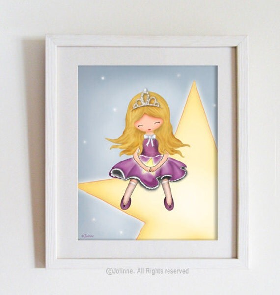 Princess room art for girls , pink illustration art print , princess wall art, nursery art prints , open edition wall decor