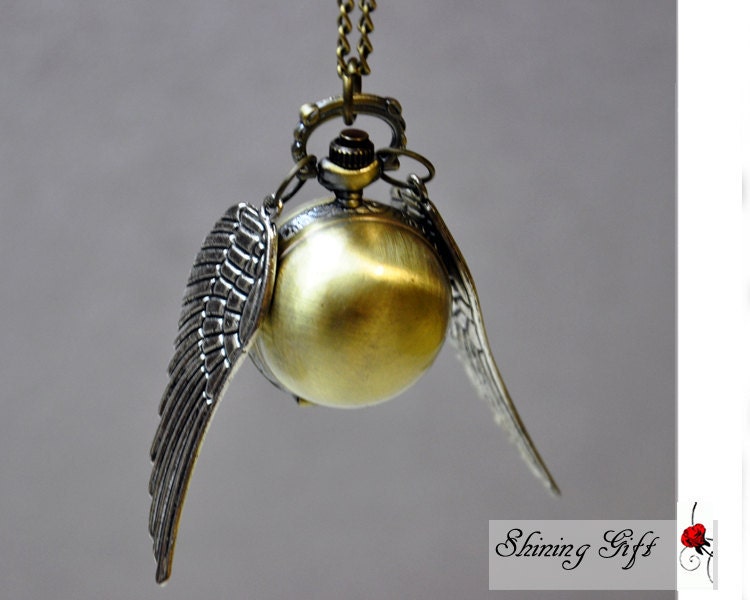 Harry Potter Golden Snitch WATCH necklace silver Double side wings