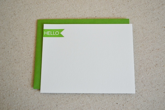 SALE - Hello - set of 5 letterpress flat cards