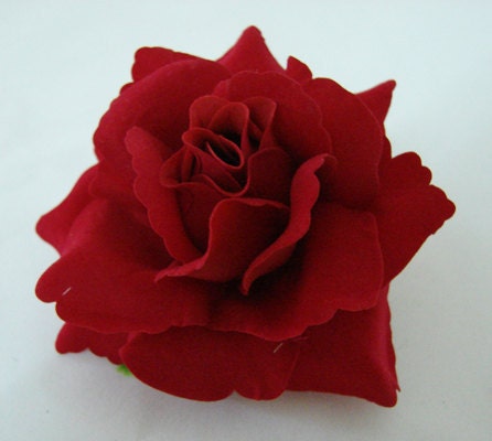 Red Velvet Rose flower Hair Clip 4 Inch