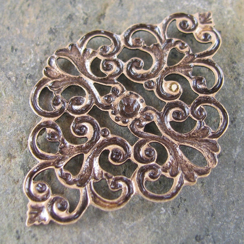 6 Brass Ox Victorian Filigree Jewelry Finding 427