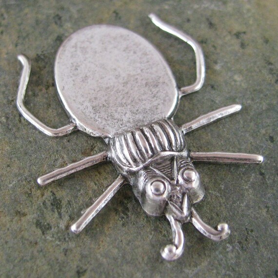 6 Antique Silver Beetle with Gluing Pad for Stone Findings 814
