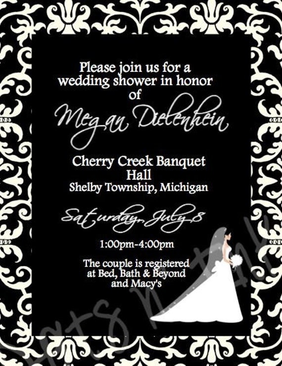 Black and White Damask Wedding Shower Invitation