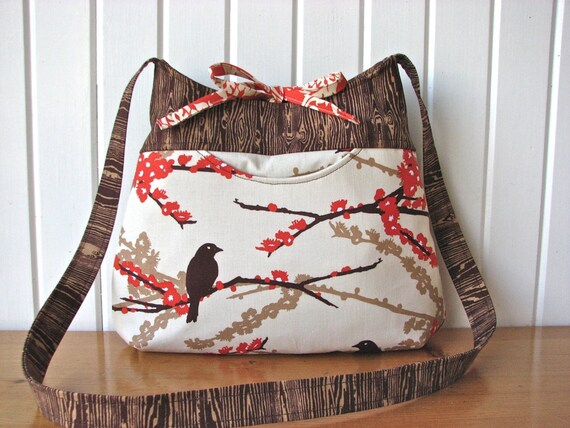 Crossbody bag in Sparrows and Woodgrain in Bark - ready to ship