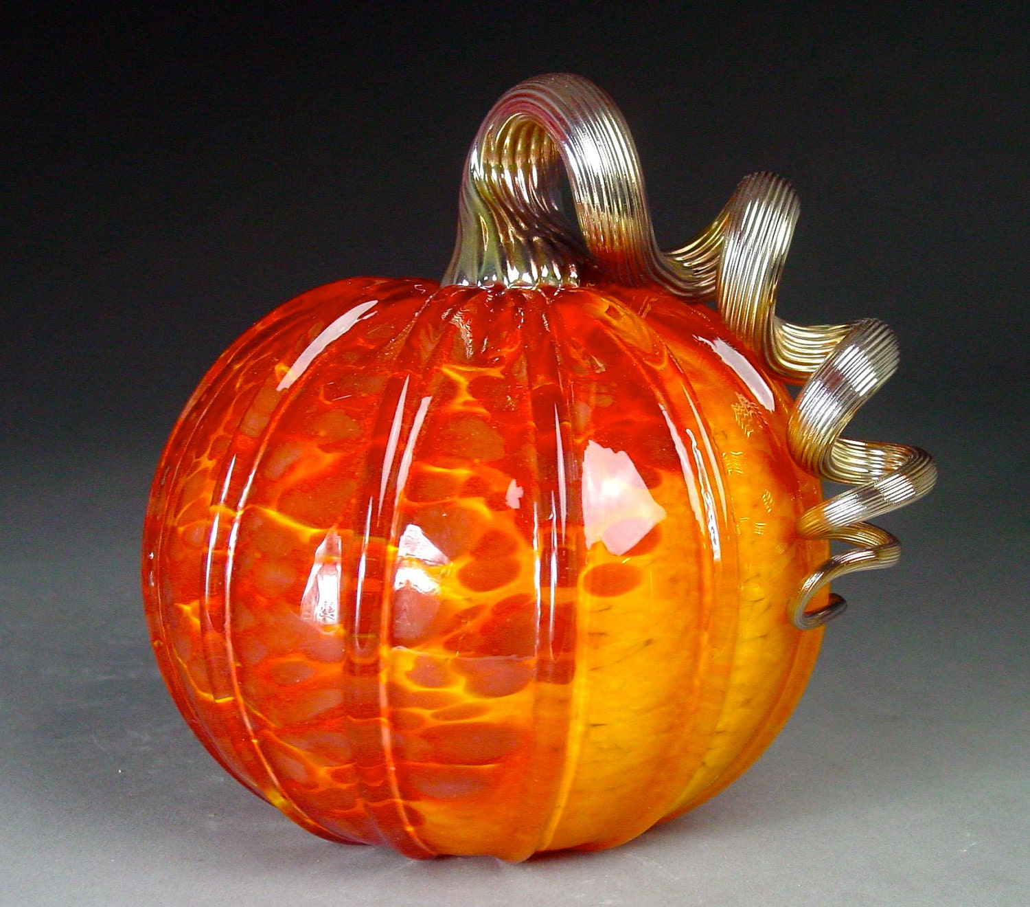 Hand Blown Glass Pumpkin  Fall Harvest Half Cherry Pumpkin