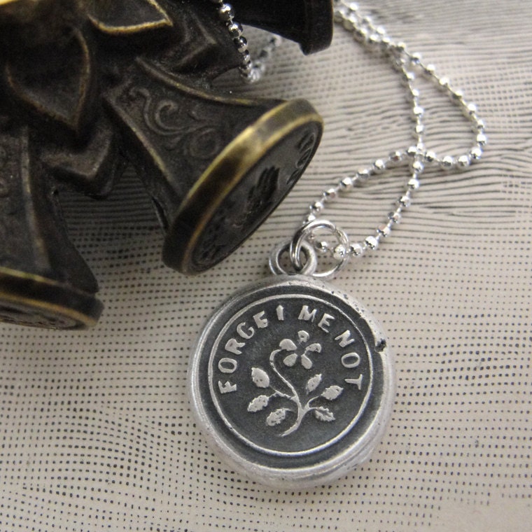 Wax Seal "Forget Me Not" charm necklace - flower wax seal jewelry pendant in fine silver