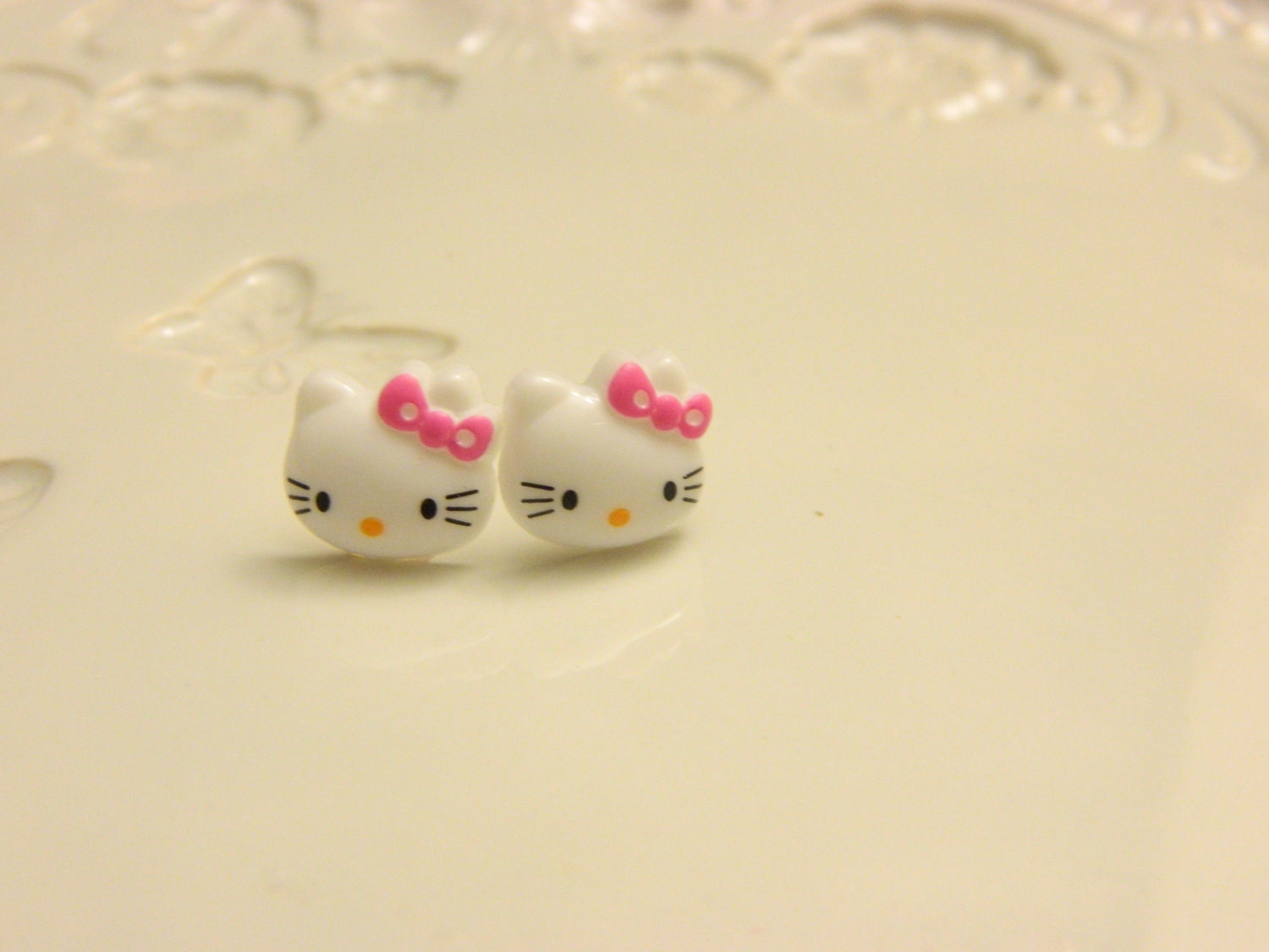 Hello Kitty Stud Earrings - cute jewelry for little girls - age appropriate earrings for girls - great gifts, favors as well