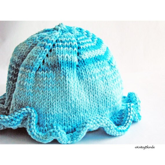 Baby Sun Hat, Ruffle Brim, Photo Prop, Cotton Yarn, Bright Turquoise Blue, Summer Beach Cap