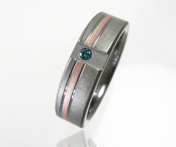 Rose Gold Wedding Ring Titanium Blue Diamond