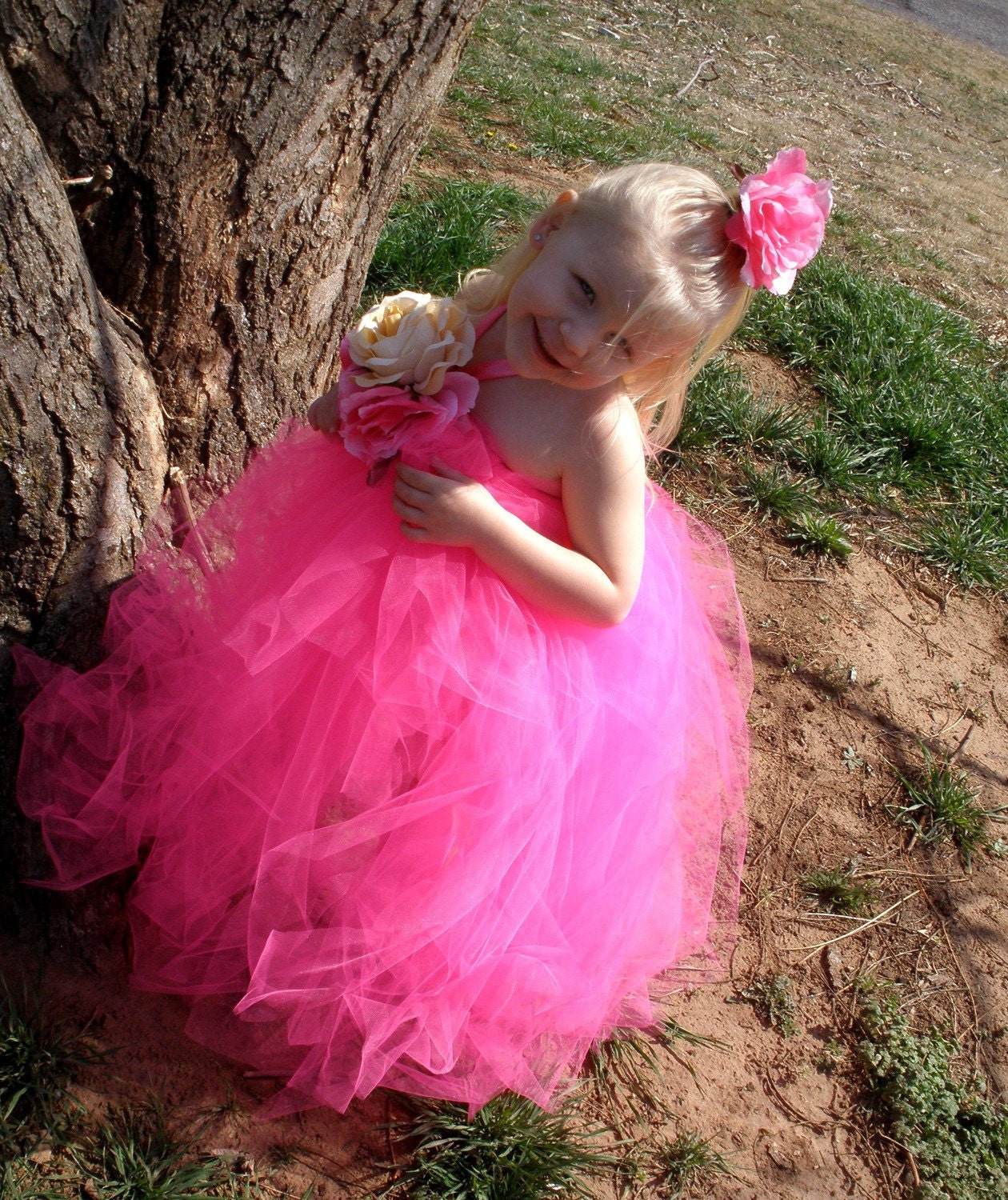 Pink Blooming Halter Tutu Dress- Spring, Wedding, Fairy, Birthday, Roses