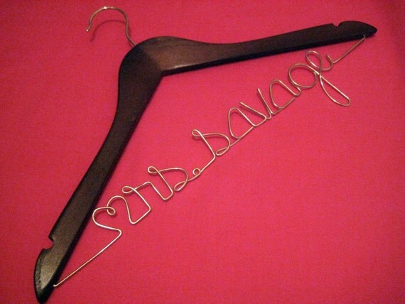 Last Name Hanger for Wedding Dress MAHOGANY wood SILVER wire name