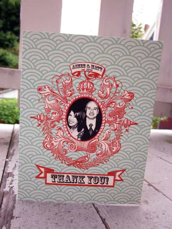 SAMPLE Custom Vintage Ornate Frame Wedding Thank You Card by Luckyladypaper